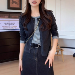 灰色条纹长袖针织衫假两件女秋冬2025新款韩系设计感气质减龄上衣