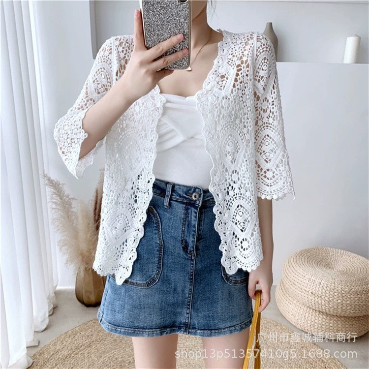 Женская пляжная накидка с длинным рукавом, one size (длина 65 см), защита от солнца, лёгкая