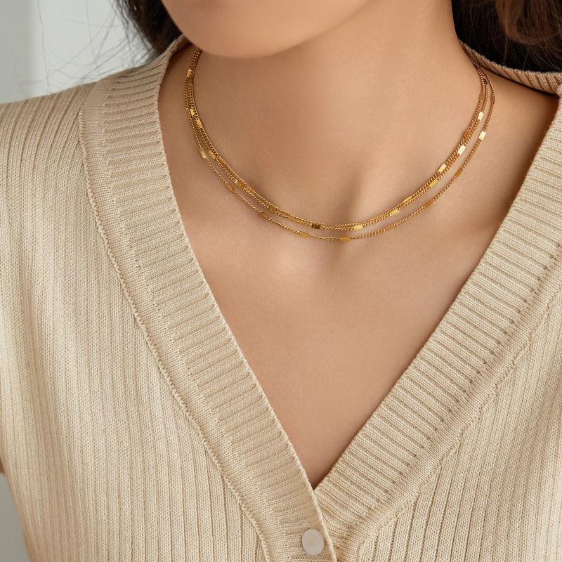 Titanium Steel Material Fashion Geometric Titanium Steel Layered Necklace