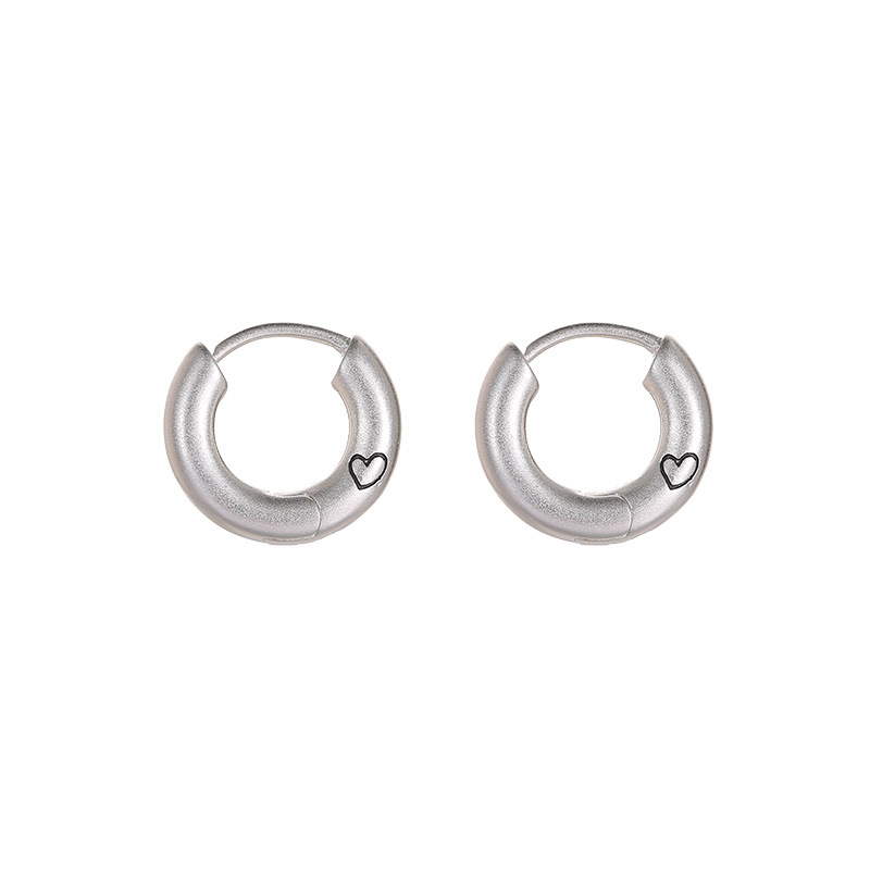 S pure silver heart-shaped buckle women's Japanese and Korean fashion set necklace personalized round ear rings, give_voghion.com