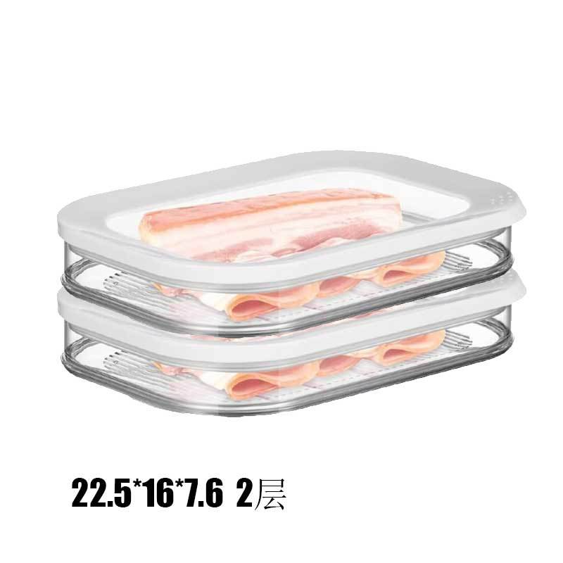 Caja de conservación de alimentos con tapa, organizador plástico transparente para carne refrigerada, apilable y sellada