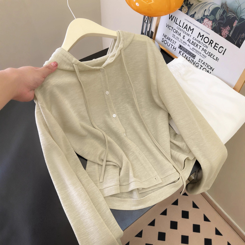 广州十三行高货爆款~夏日韩系舒适单排扣防晒衣女装外套连帽上衣|undefined