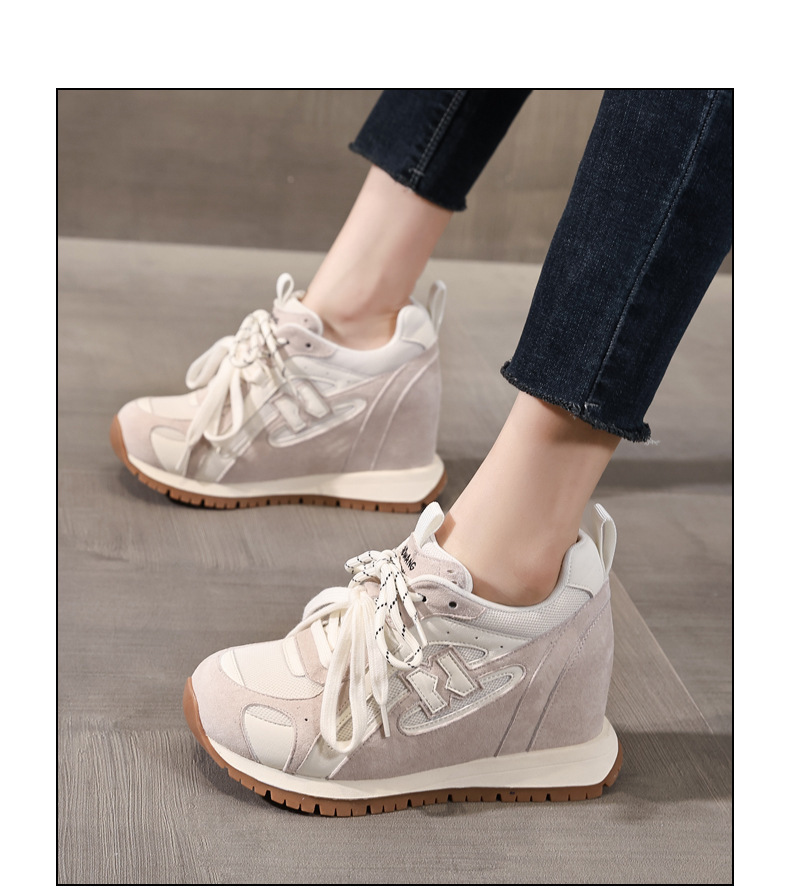 Giày sneaker nữ đế dày tăng chiều cao phong cách thể thao — màu be chi tiết 15