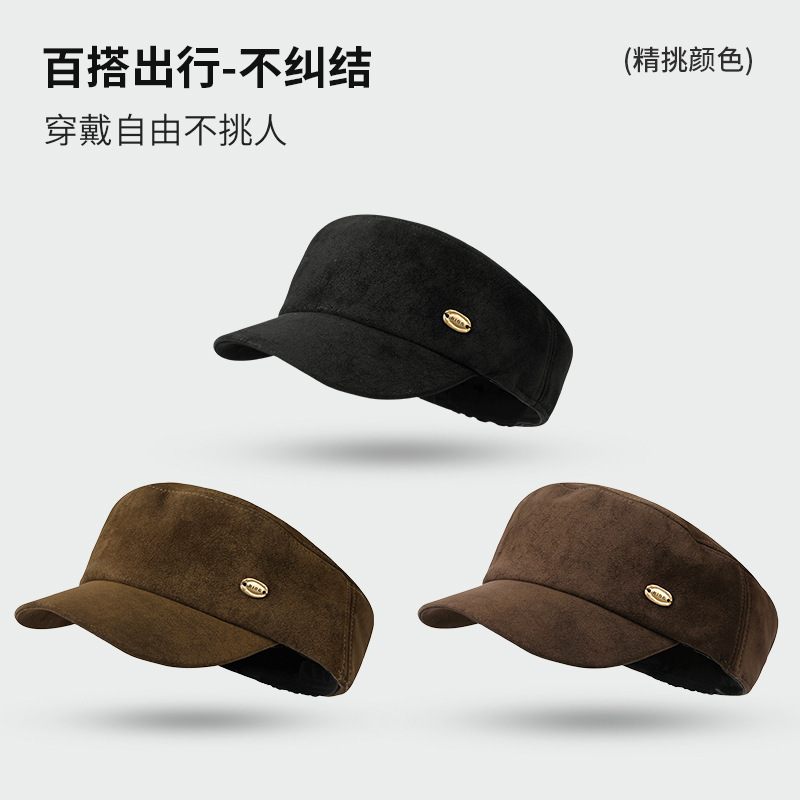 日系高级感麂皮绒平顶马术帽秋冬季百搭时尚英伦复古气质报童帽子|undefined