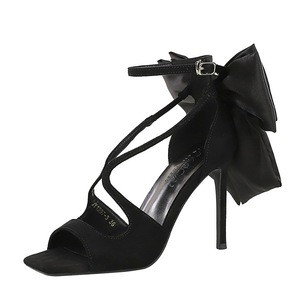 1297-3H102M European and American style sexy open toed straight strap with large bow and thin heel super high heels sand