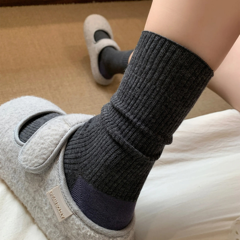 南业nayean韩风ins简约竖条拼色显瘦堆堆袜超柔紧赛棉无骨中筒袜|undefined