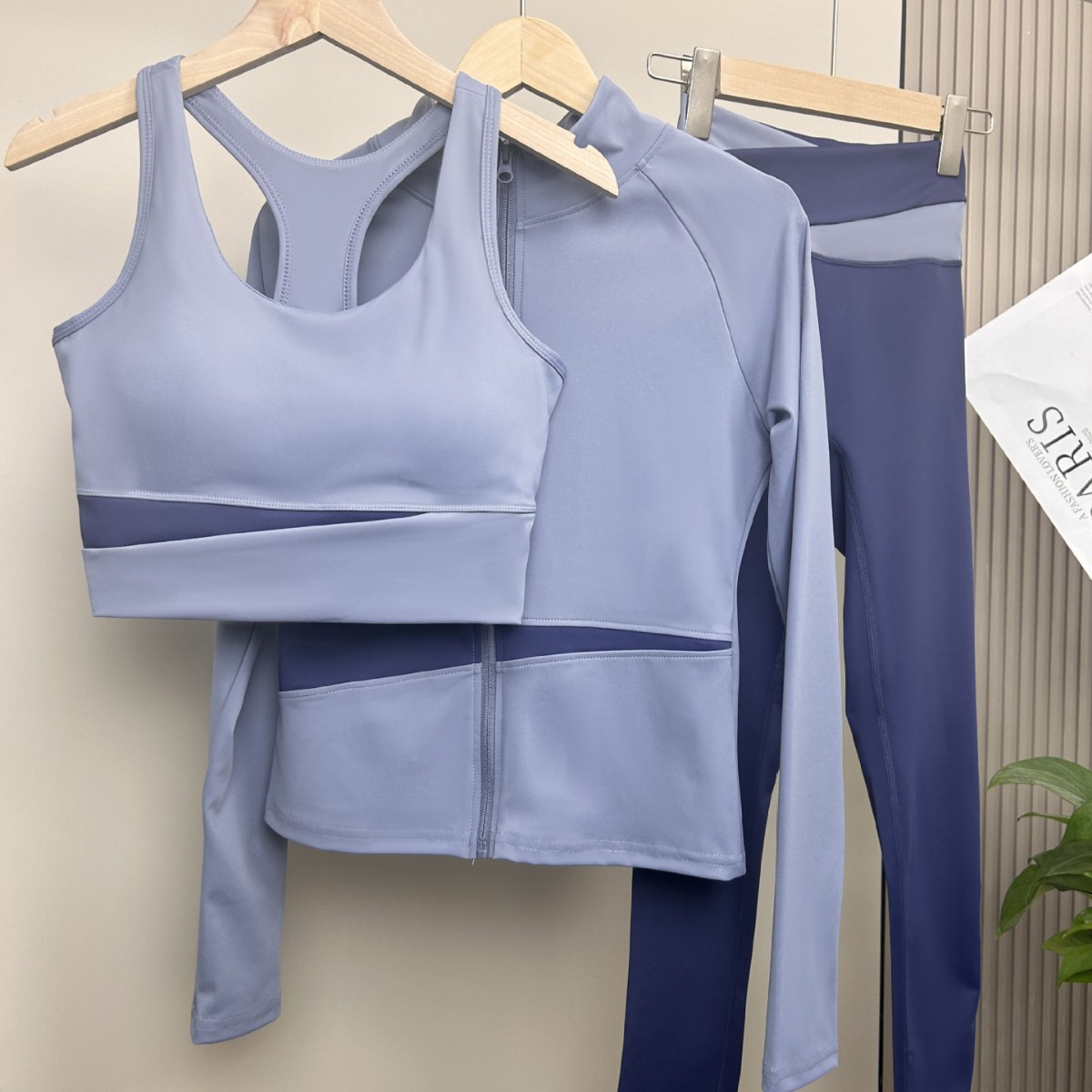 Classic Yoga Clothing Three-Piece Set for Women, Spring and Summer Fitness Vest, Morning Running, Pilates, High-Elastic Sports Suit, Quick-Drying