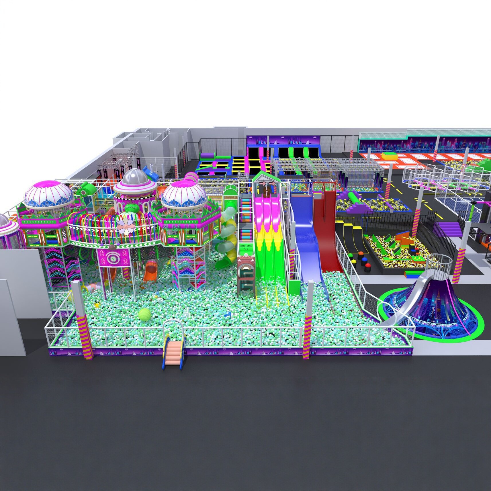 软包蹦床滑滑梯海洋球池室内淘气堡儿童乐园游乐设备设施沙池工厂