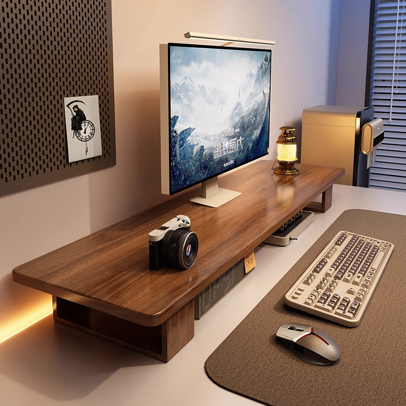 Solid Wood Computer Elevated Desk Desktop Monitor Base Raised Bracket Home Advanced Desktop Storage Rack