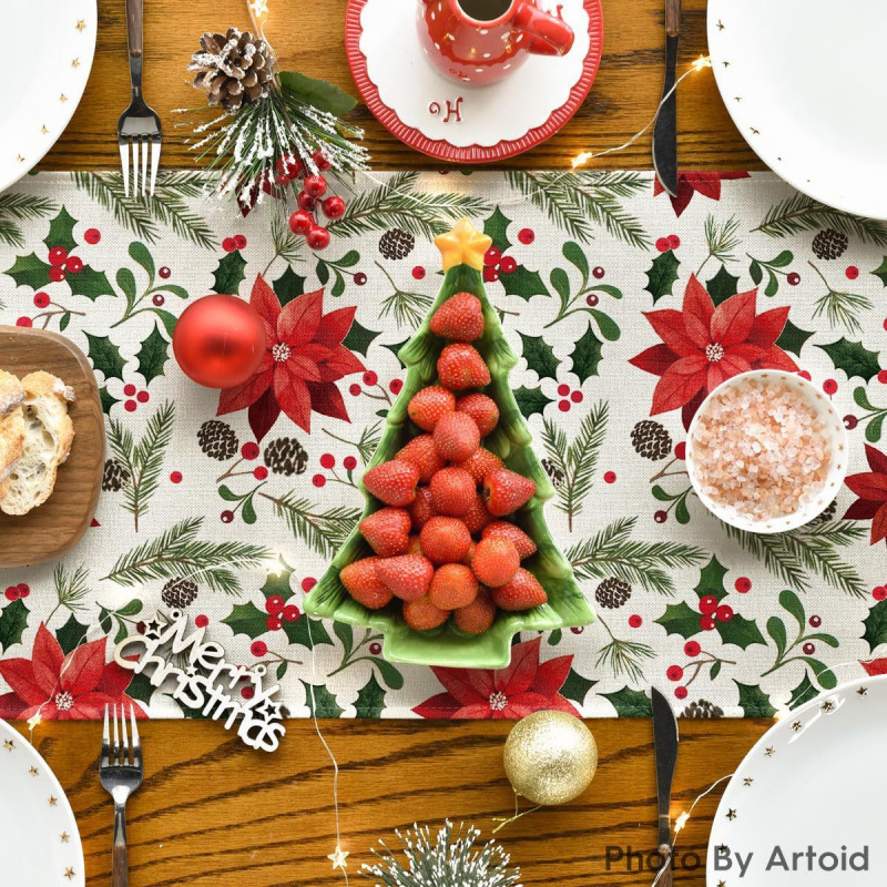 クロスボーダー Amazon クリスマスパーティー装飾テーブルフラグ雪だるまクリスマスツリーデザインホームキッチンプリントテーブルクロス|undefined