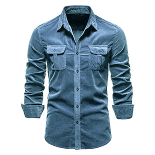Foreign Trade Men's Autumn Cotton Basic Japanese Corduroy Men's Business Slim Casual Shirt Men's New Long Sleeve Jacket