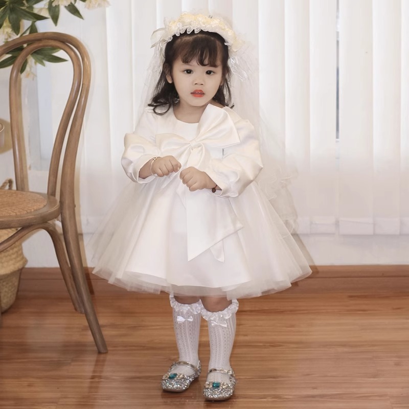 女宝白色礼服裙花童宝宝周岁公主裙纱裙儿童蓬蓬裙连衣裙批发