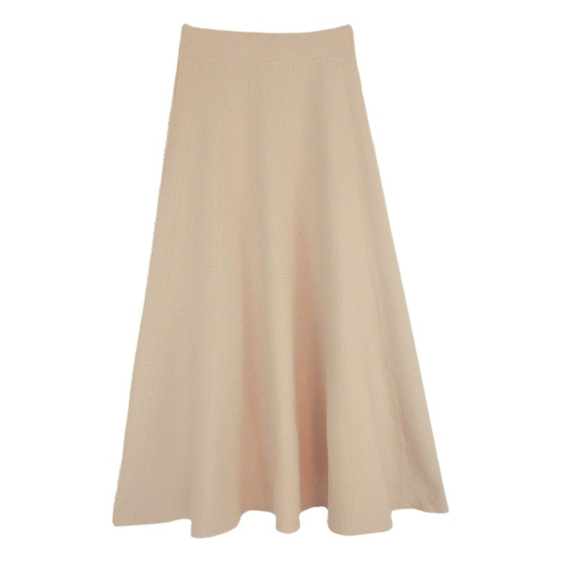 Вязаная юбка для женщин на осень и зиму, сочетается с свитером, средней длины, с высокой талией, А-силуэт, вязаная юбка, закрывающая бедра, выглядит стройной и элегантной.