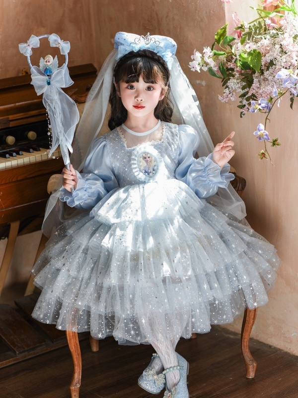 女童和秋季新款爱莎连衣裙冰雪奇缘公主礼服裙宝宝生日蛋糕裙|undefined