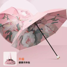 双面双花新款双层黑胶遮阳伞晴雨两用伞太阳伞手动三折伞中国风
