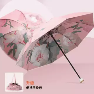 双面三折五折新款双层黑胶遮阳伞晴雨两用伞太阳伞手动伞中国风