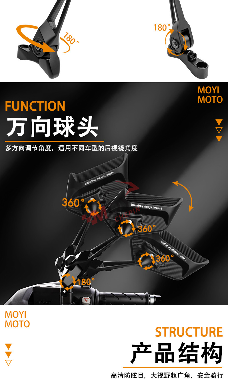Aos8 Rearview Mirror Electric Motorcycle Suitable for Niu Yadi No. 9 Emgrand Extended Rod Reflector Battery Car
