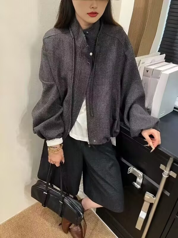 爆款韩版时尚显瘦毛呢短外套女25秋新款宽松休闲百搭简约上衣夹克|undefined