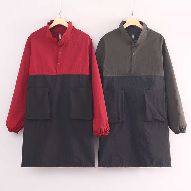 High-Neck Long-Sleeved Apron with Pockets on Both Sides, Waterproof and Oil-Proof, Can Be Worn Outside, Work Clothes for Women, Stand-Up Collar Patchwork Apron High-Neck Long-Sleeved Apron with Pockets on Both Sides, Waterproof and Oil-Proof, Can Be Worn Outside, Work Clothes for Women, Stand-Up Collar Patchwork Apron