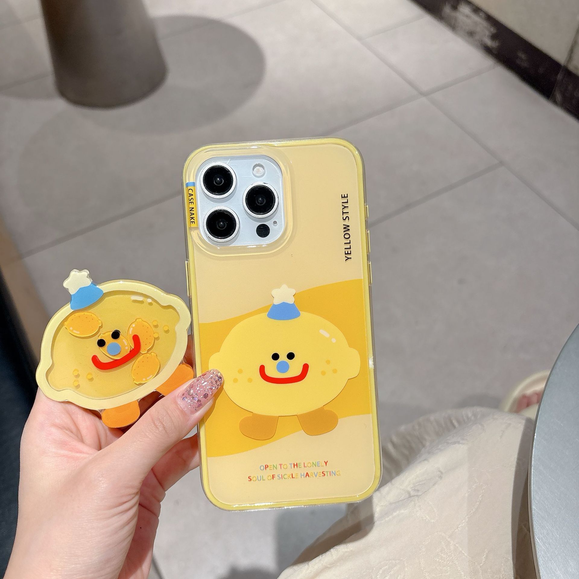 Simple creativo lindo limón cara sonriente aplicable 16ProMax funda para teléfono móvil 15Pro dibujos animados 14/13 nuevo 15PM