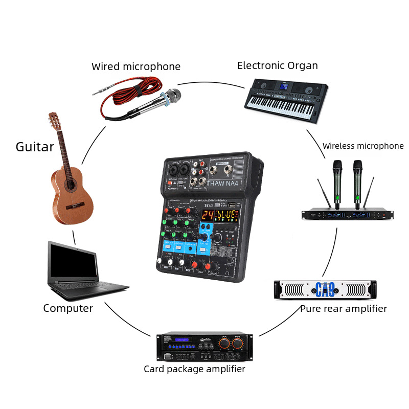 (2개) TEYUN 4 방향 소형 믹서 휴대 전화 사운드 카드 라이브 컴퓨터 오디오 믹서 레코딩 스테이션 프로세서