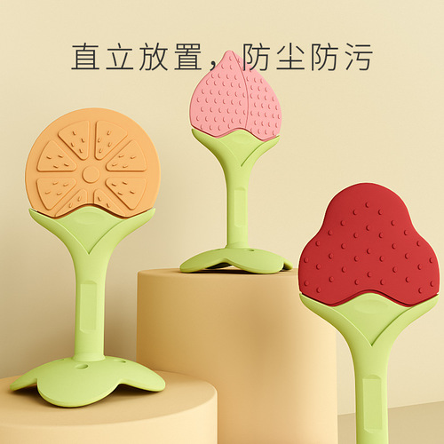 Newborn teething stick, baby teether, baby food grade silicone bite, fruit shape, soothing teether, anti-eating hand