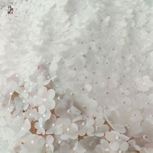 欧美款超密花瓣网纱激光绣花朵绣花面料 婚纱礼服舞台服童装布料