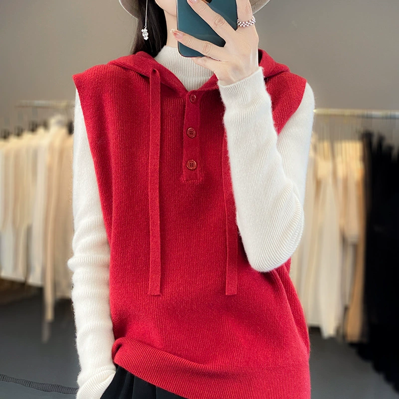 Оптовая Продажа с фабрики 2024 весна-лето новый жилет с капюшоном женский свитер без рукавов пуловер пальто Топ в наличии