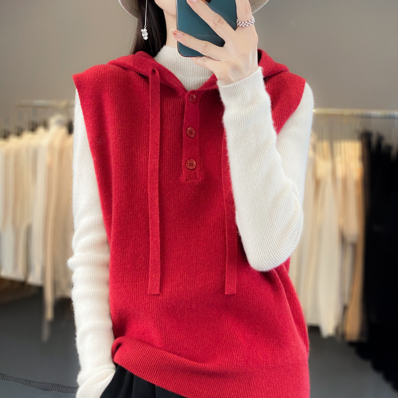 Factory wholesale 2024 spring and summer new hooded vest women's sweater sleeveless pullover coat top in stock