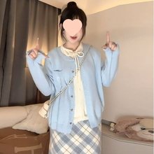 大码女装微胖mm秋春夏新款设计感假两件刺绣毛衣翻领宽松显瘦上衣