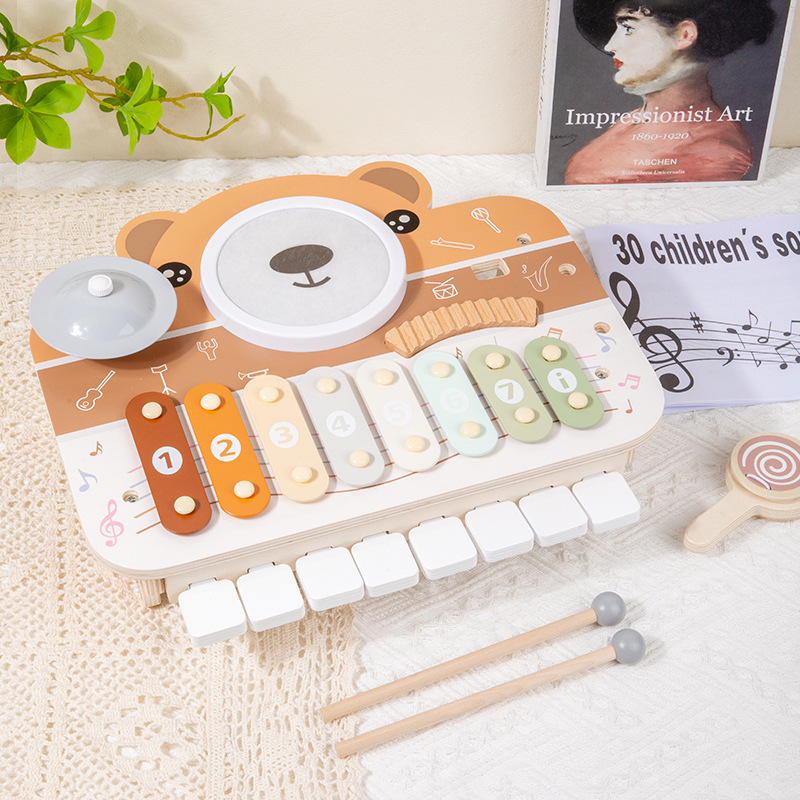 Estante multifuncional de madera tambor piano percusión música infantil iluminación infantil juguetes de educación temprana