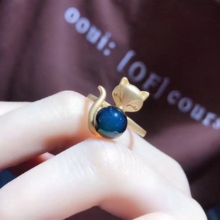 Fairy Fox 8mm Red Blue Po S925 Silver Ring Linghu Posture Charming Elegant Smart Smart Ancient Method Scrub