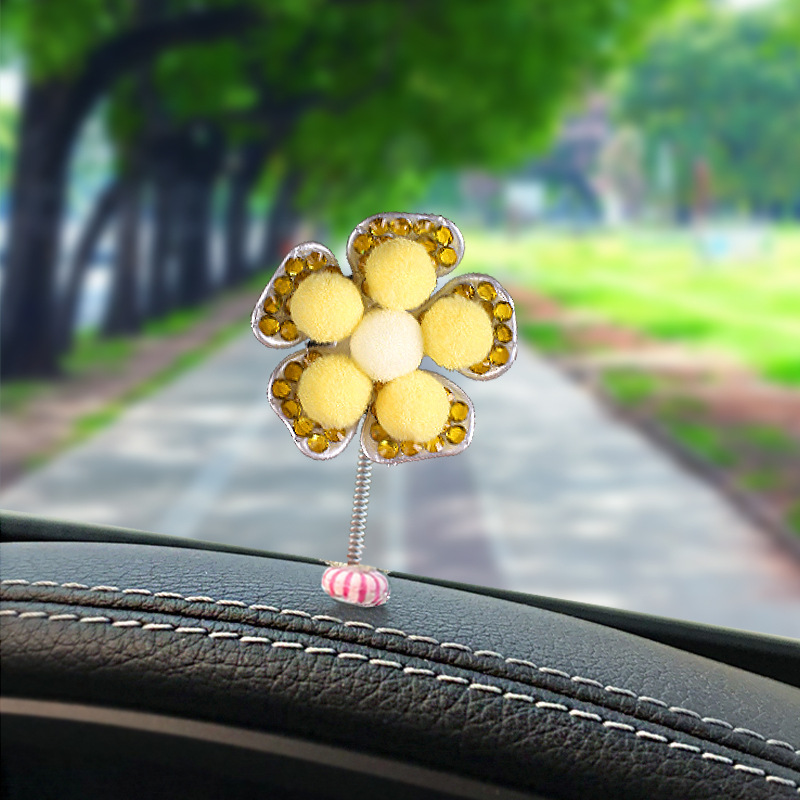 2025 adornos creativos para automóviles sacudiendo la cabeza, flores de perlas, conchas, flores, diamantes, decoraciones de automóviles para niñas lindas
