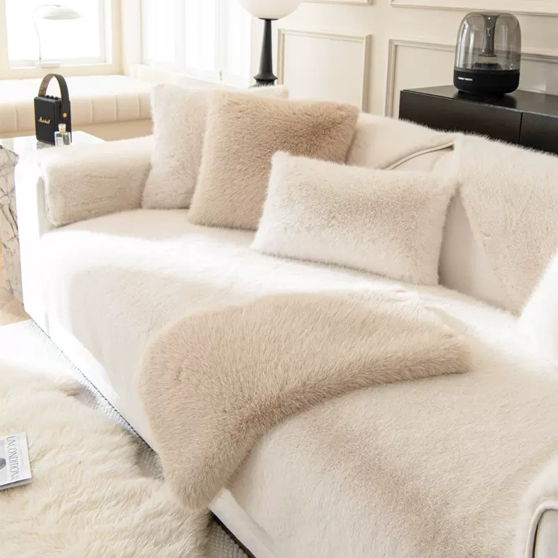 法式水貂绒毛绒沙发垫冬季加厚防滑坐垫子简约现代套罩全盖巾批发