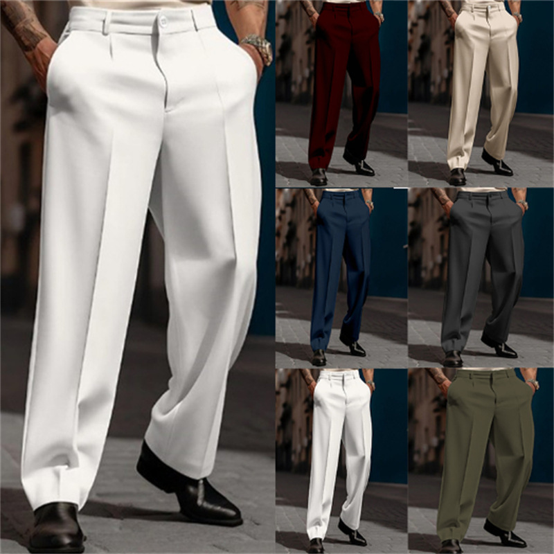 Men's Formal Dress with Slanted Pockets, Straight-Leg, Solid Color, Comfortable, Breathable, Outdoor, Daily Outing, Fashionable Dress Pants, Cross-Border Foreign Trade