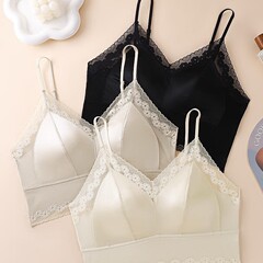 Short board satin lace suspender underwear anti-sagging breast wrapping sexy gathering without marks for women's vest