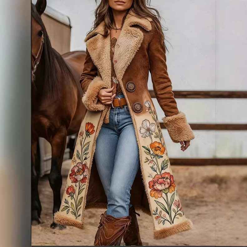 2025 Autumn and Winter Western Ethnic Style Jacquard Retro Coat