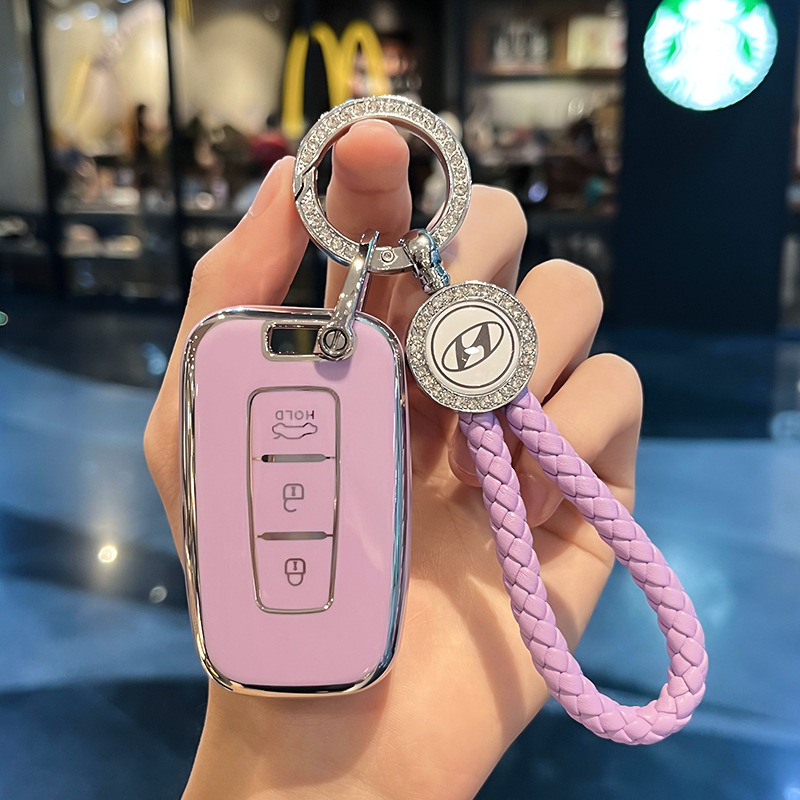 모던 D-스마트 3 키 [퍼플 싱글 쉘] + 자동차 로고 꼰 로프