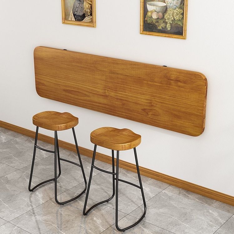 Solid Wood Bar Table and Chair Set for Home Balcony Against the Wall, High-Legged Long Table for Commercial Use in Milk Tea Shops, Cafes, and Bars