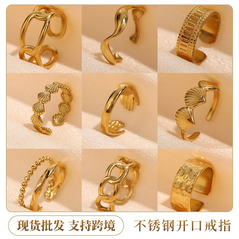 Cross-border simple geometric line opening stainless steel ring women's adjustable ring oil pressure vacuum gold-plated bracelet