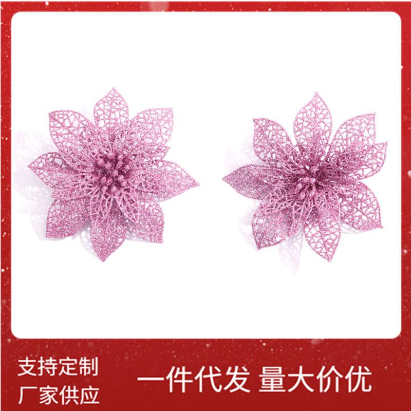 15cm 撒粉花粘粉镂空花 圣诞节圣诞树花环藤条装饰品厂家