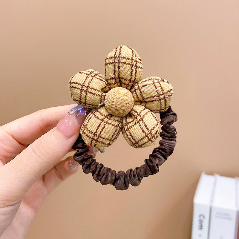 Brown Flor intestino delgado banda de pelo niños Chica corbata cabeza de la bola no duele el pelo banda de goma cuerda del pelo accesorios para el cabello tocado