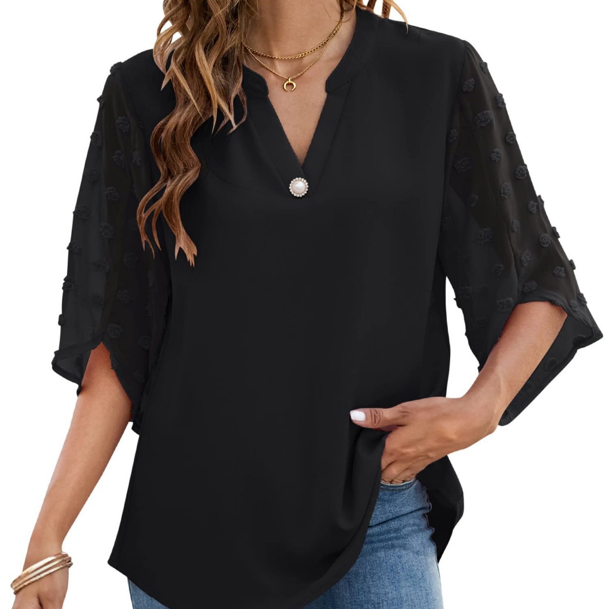 Transfronterizo 2022 Amazon europeo y americano superior de verano de las mujeres Bola de piel manga corta casual suelta con cuello en V camisa superior