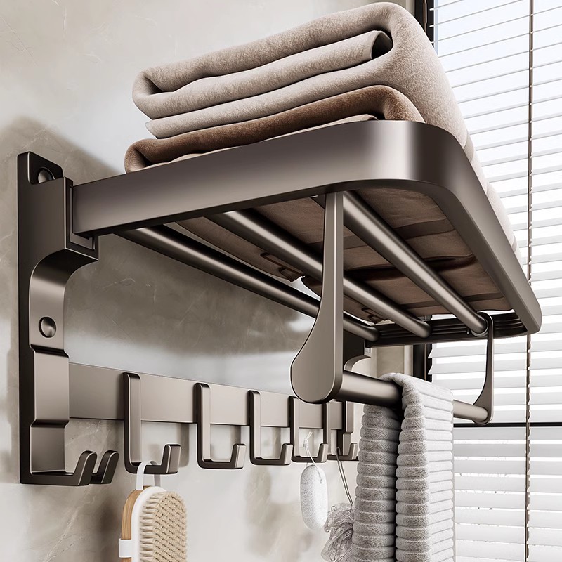 Gun Gray Towel Rack Bathroom Punch-free Towel Rack Bathroom Toilet Wall-mounted Space Aluminum Storage Hanging Rod