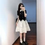 夏天拼接学院风白色半身裙