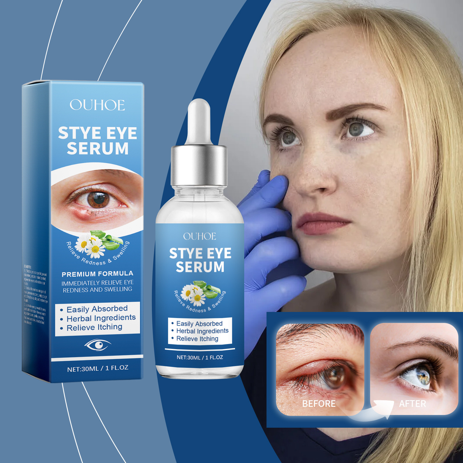Ouhoe Eye Care Solution Gently Cares for the Skin Around the Eyes, Moisturizes and Is a Daily Portable Eye Care Eye Drops