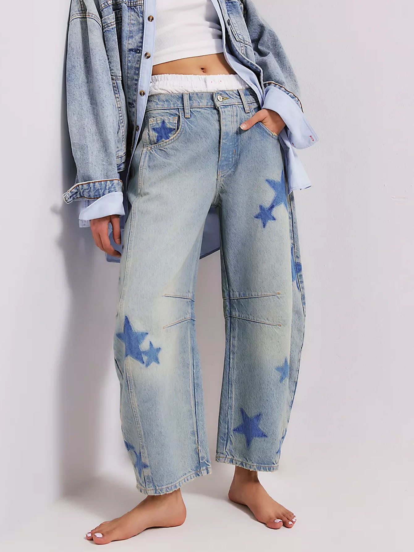 Vintage Low-Rise Flare Jeans For Women – Distressed Washed Denim With Embroidery (S-L, 90s Retro Street Style)_mkmklike.com