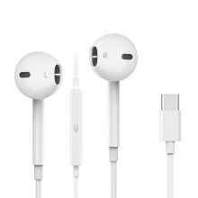 适用苹果15promax有线耳机TYPE-C口入耳式iPhone带麦通话线控耳机