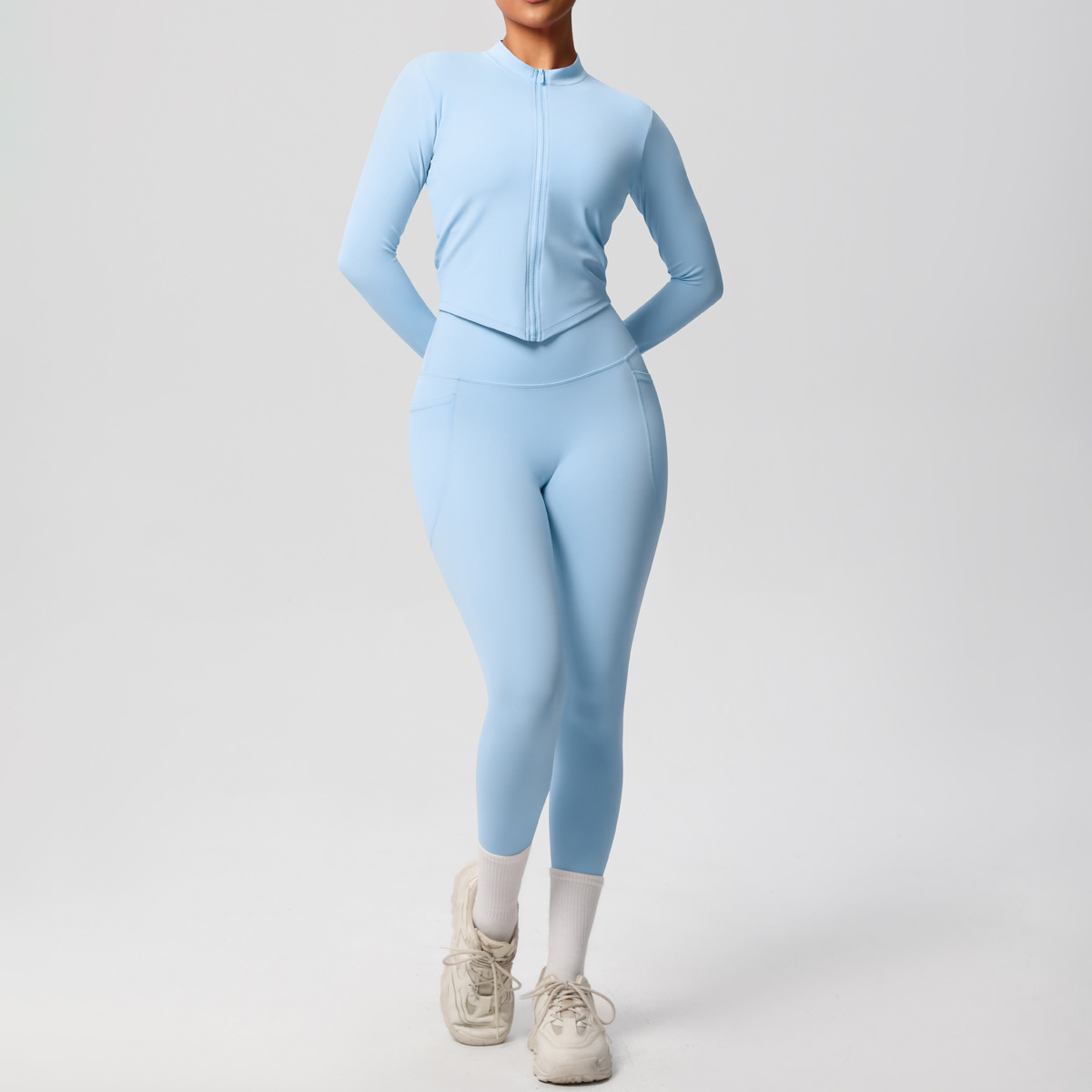 Sport Style Solid Color Nylon Spandex Zip Collar Tracksuit Coat Sweatpants display picture 50