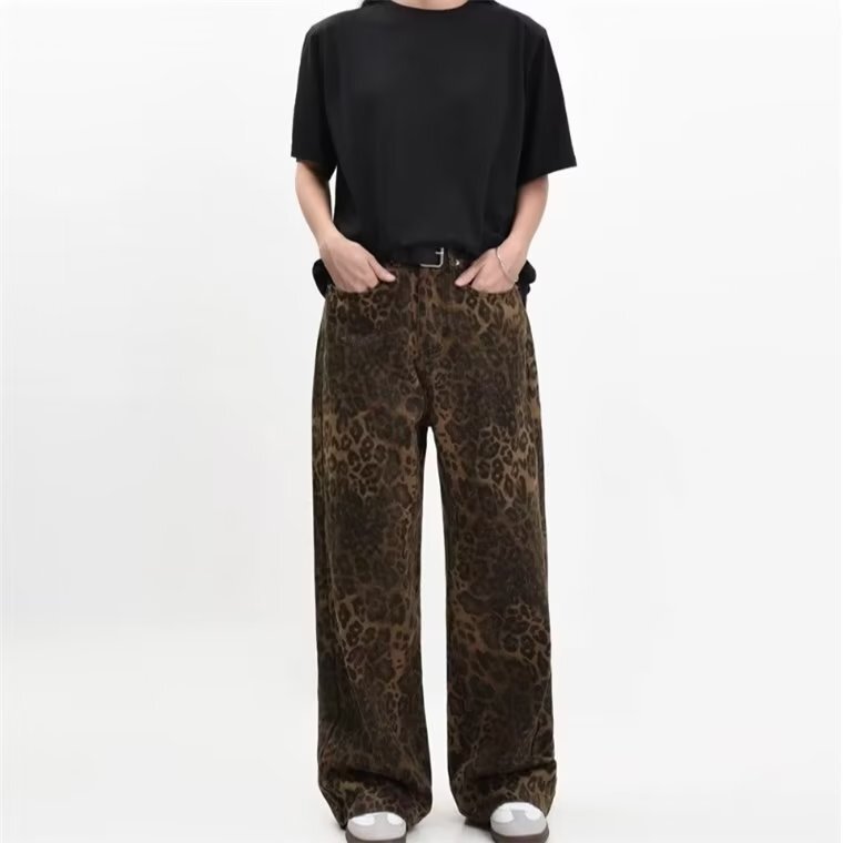 American Style Retro High Street Leopard Print Jeans Men's Summer 2024 New Hippop Loose Slimming Straight Leg Wide Leg Pants American Style Retro High Street Leopard Print Jeans Men's Summer 2024 New Hippop Loose Slimming Straight Leg Wide Leg Pants